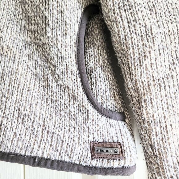 Merrell Women's Knit Sweater Full Front Zip Fleece Hooded Jacket Grey Size Small - Picture 2 of 5